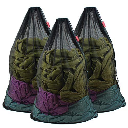 Large Heavy Duty Mesh Bag with Drawstring, 24 x 36 inches, 3 Pack, Black